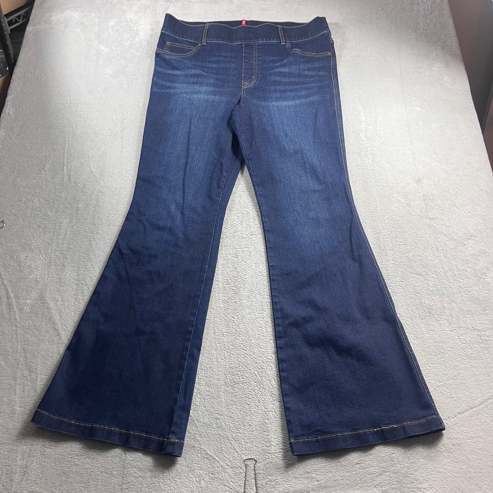 Spanx Flare Jeans Womens 1X Tall Dark Wash Blue Denim Pull On 20327R